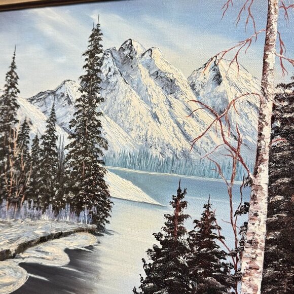 Vintage 1982 "Winter Mountain" Original Oil Painting by Hazel Steven 27" x 23" - Picture 10 of 16
